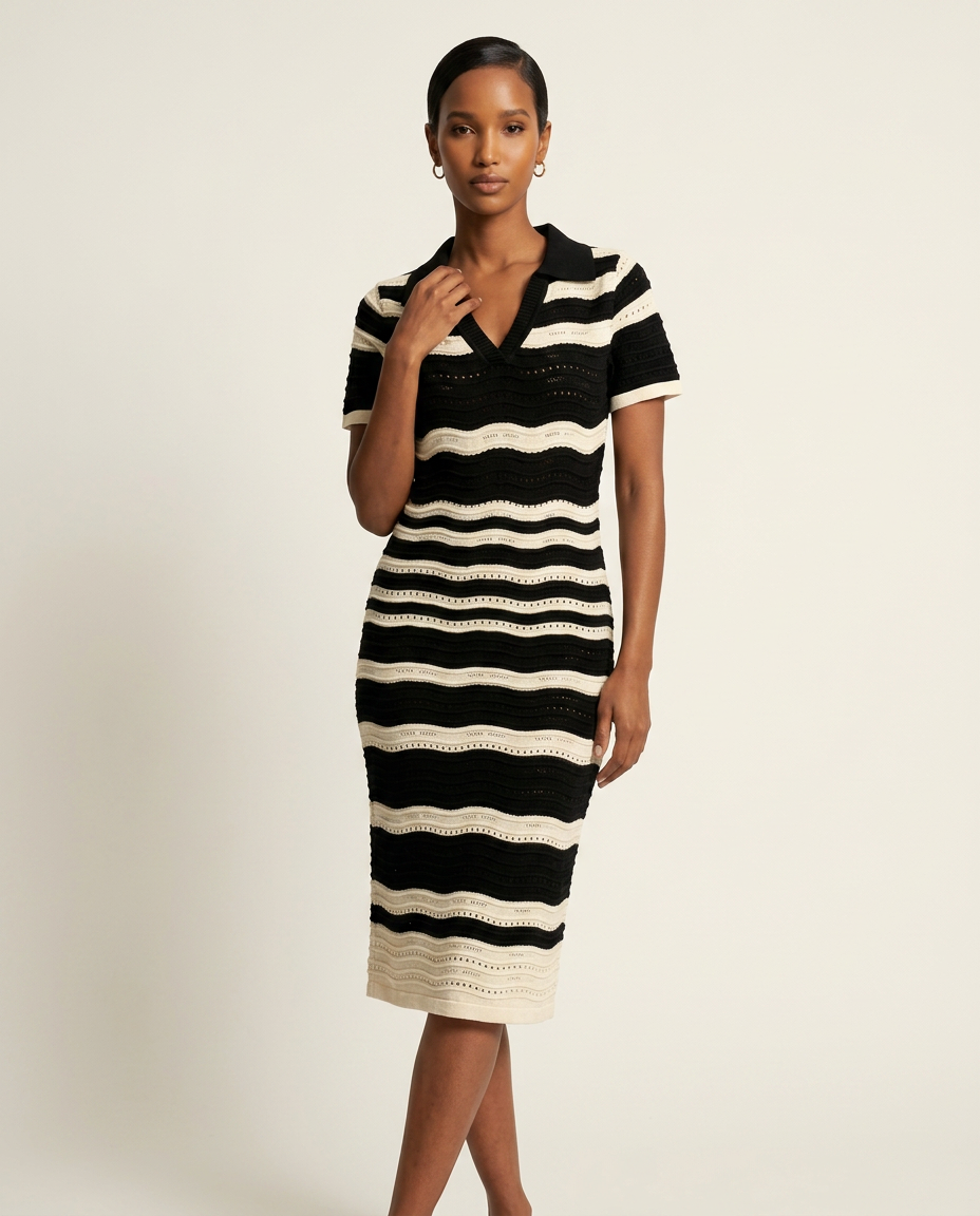 Onda Textured-Knit Striped Dress-0