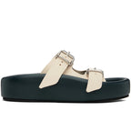 Summer casual soft sole comfortable slippers thick sole solid leather double breasted open toe outdoor versatile flat shoes