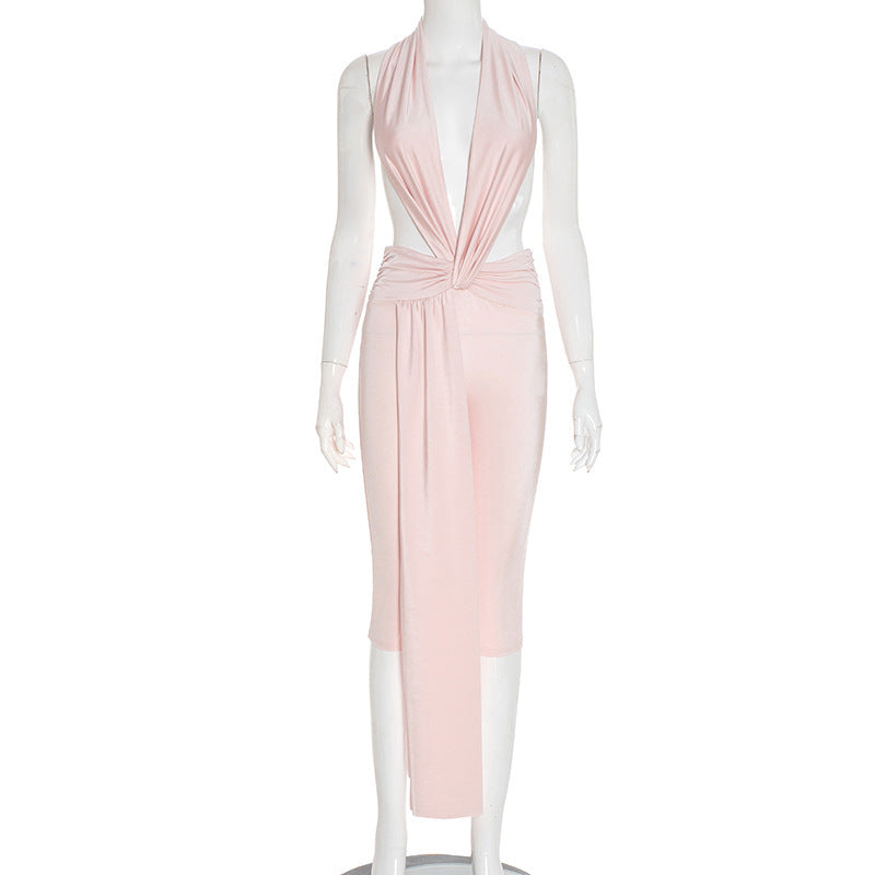 Sexy Halter Backless Tie-Back High-Waisted Cropped Jumpsuit
