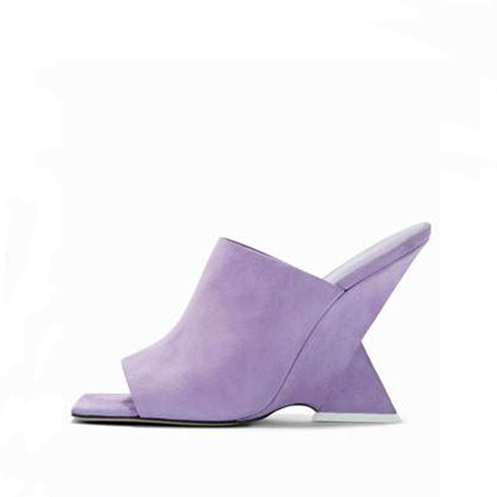 Silver High Heel Wedge Heel Square Head Sandals Designer Brand Shaped Heel Fashion Show Banquet Shoes