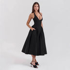 New fashion deep V-neck sexy fitted halter backless elegant lady high-end sense dress