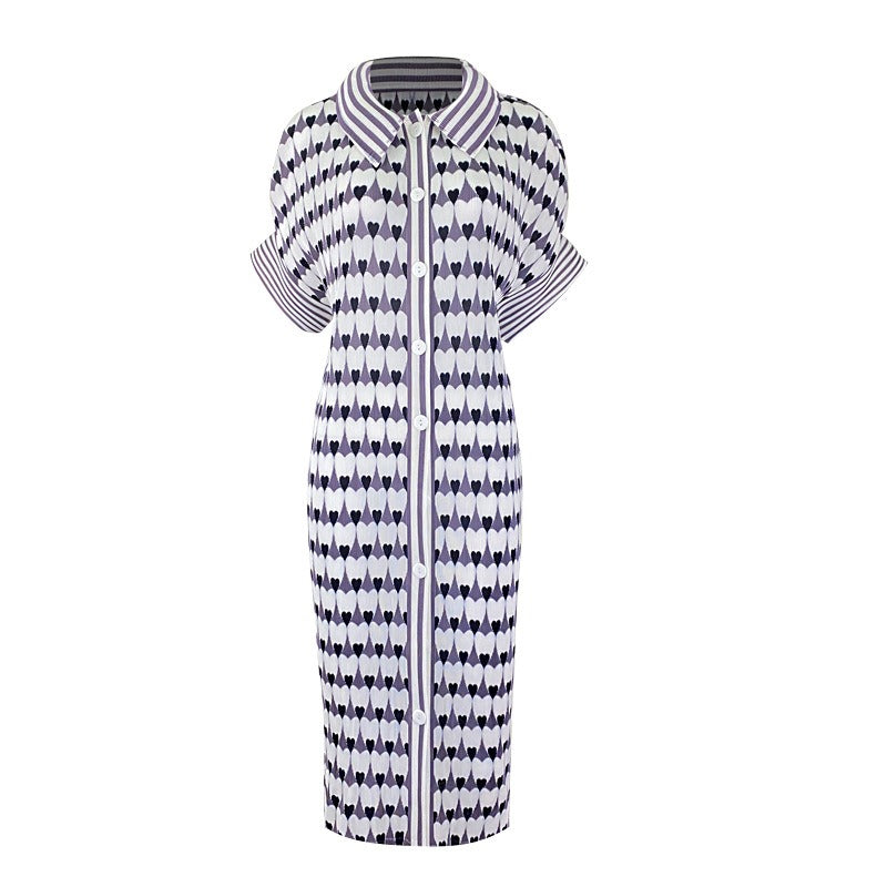 Spring Hearts Love Printed Dress Cardigan Button Dress Elegant Flare Sleeve Designer Clothing 8958