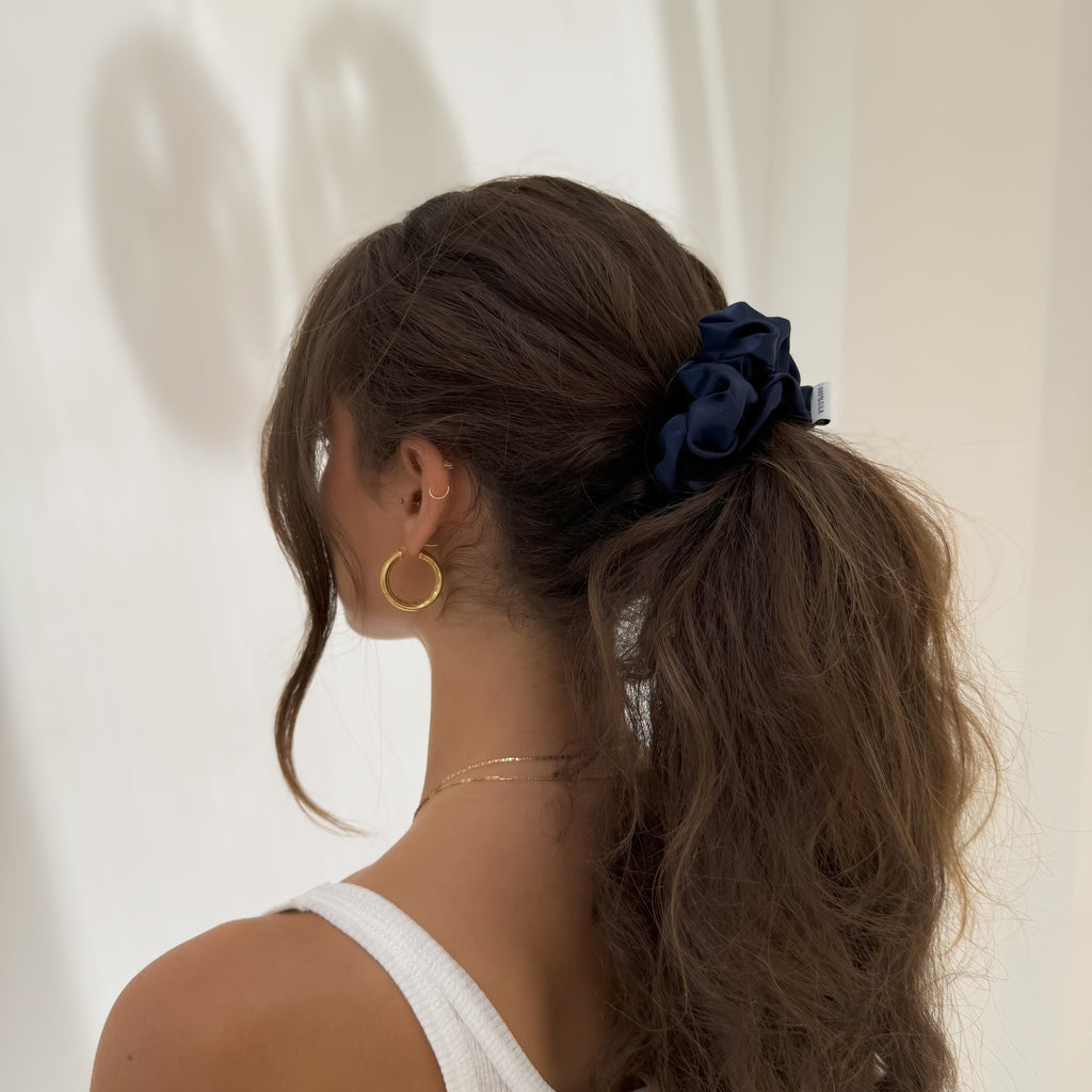 Organic Premium Silk Scrunchie - Royal Blue