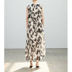 Vintage Salt-Style Elegant Piano Pleat Printed Unique Sleeveless Dress