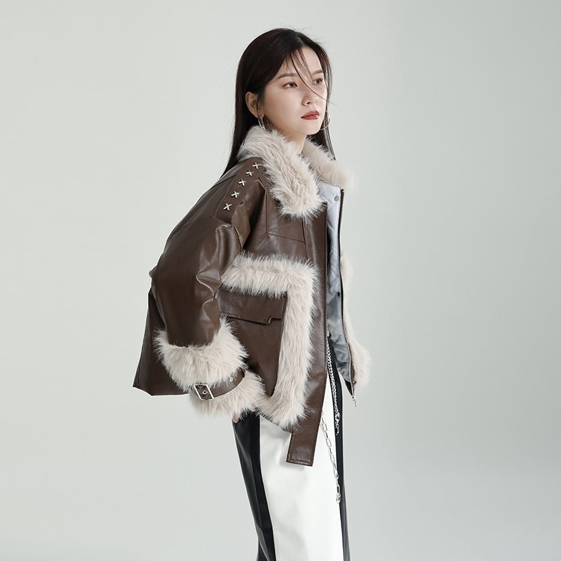 Increasingly Designer Small Fur One Piece Coat Women Fashion New Irregular Cotton Clothes in Autumn and Winter