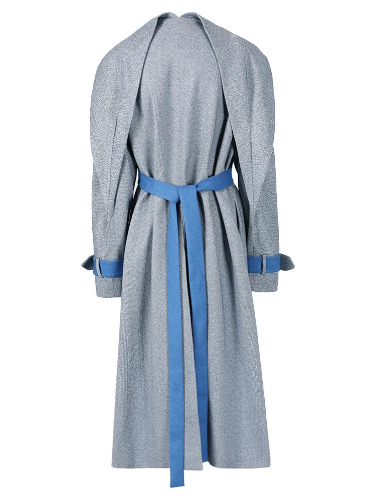 Gray Irregular Color-block Burr Big Size Woolen Coat Parkas New Long Sleeve Women Fashion Autumn Winter