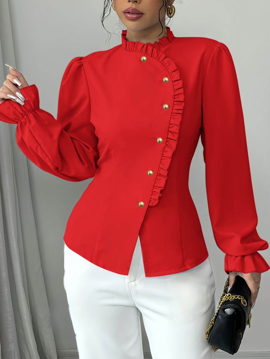 Pleated Long Sleeve Designer Fashion Women's Blouse