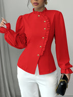 Pleated Long Sleeve Designer Fashion Women's Blouse
