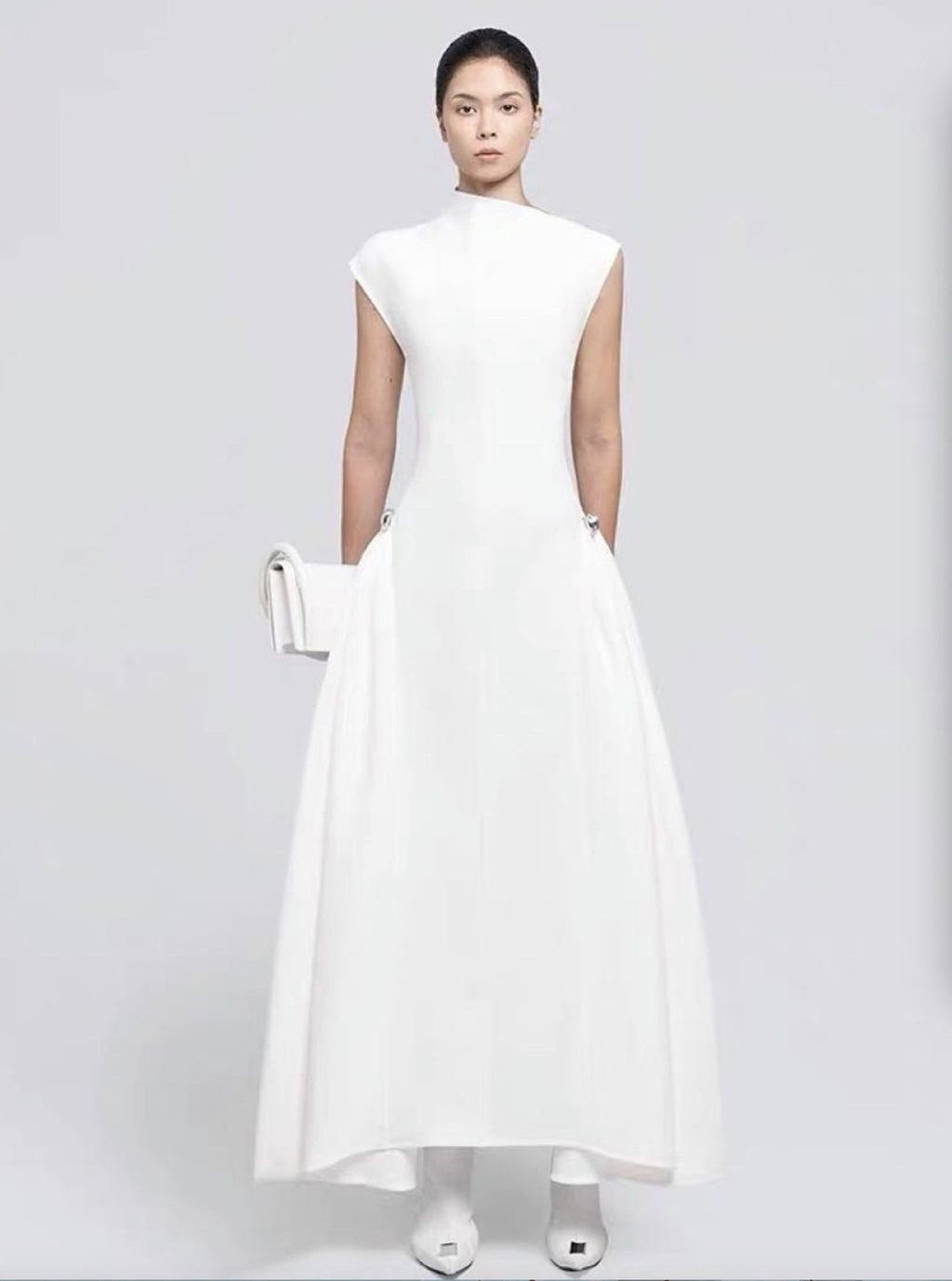 Solid Color Sleeveless A-Line Maxi Dress for Women, High Waist, Elegan