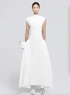 Solid Color Sleeveless A-Line Maxi Dress for Women, High Waist, Elegan