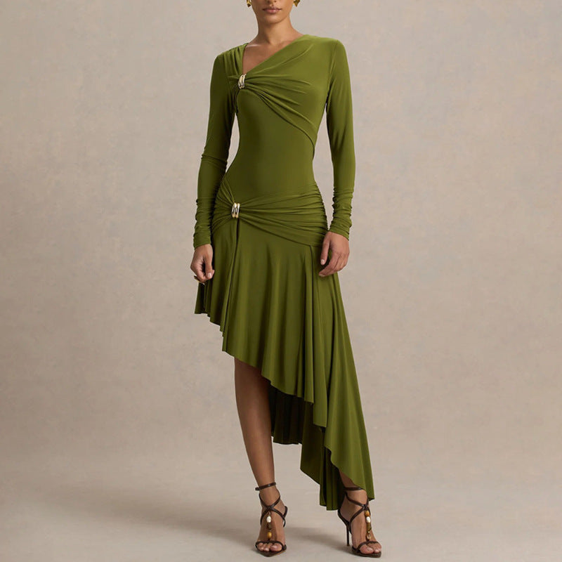 Style Irregular Sleeveless Ruched Fitted Bodycon Dress