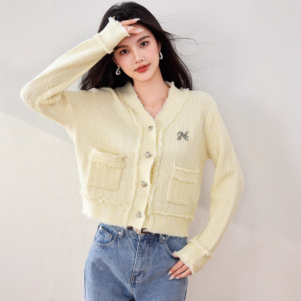 Sweater Women's Cardigan Casual Loose Long Sleeve V-Neck Knitwear Top Yellow