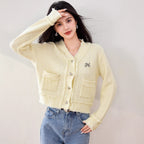 Sweater Women's Cardigan Casual Loose Long Sleeve V-Neck Knitwear Top Yellow