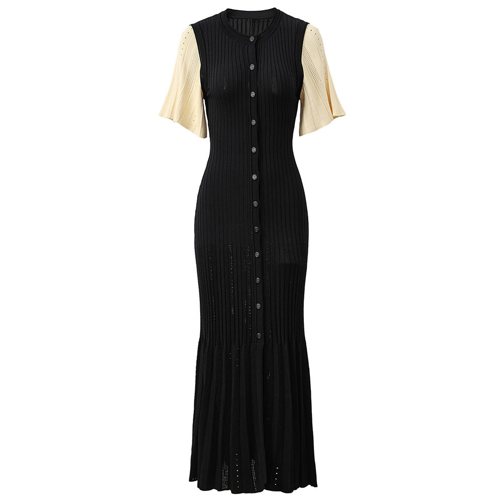 Elegant temperament short sleeved dress extra long women's knitted skirt cardigan short sleeved skirt