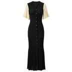Elegant temperament short sleeved dress extra long women's knitted skirt cardigan short sleeved skirt