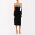 Bandage dress sexy diamond-encrusted strapless evening gown high-end light-luxury and niche evening dress