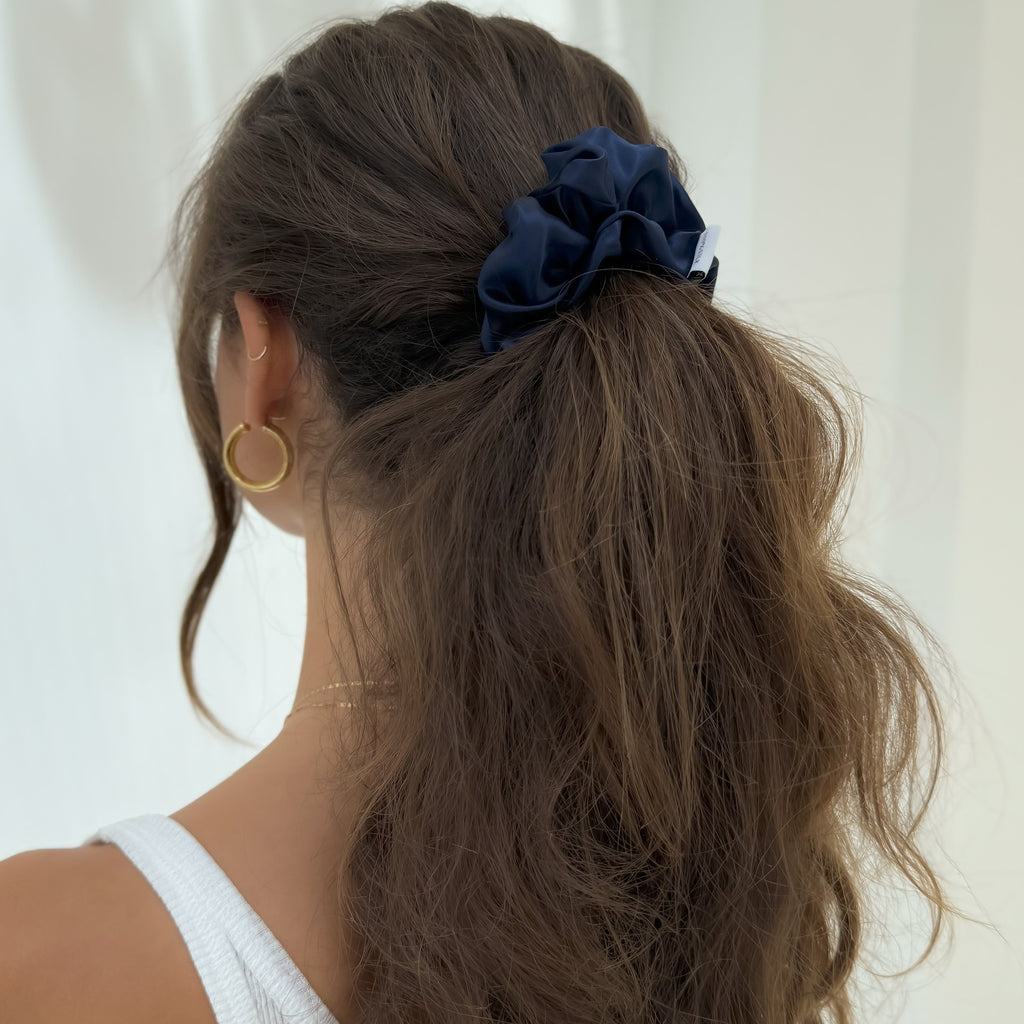 Organic Premium Silk Scrunchie - Royal Blue