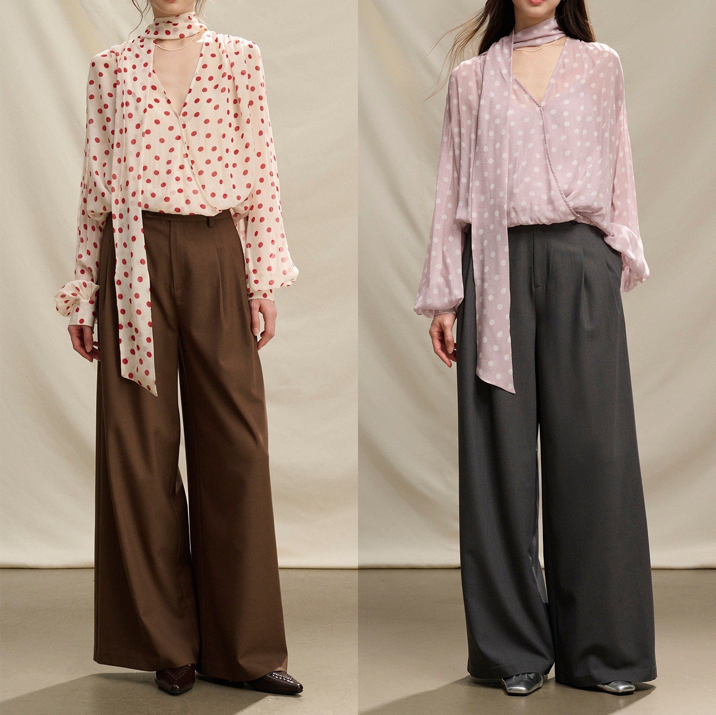 Lightweight Chiffon Printed Polka Dot Ribbon Sun Protection Shirt Long Sleeve Breathable Cooling Feel Blouse