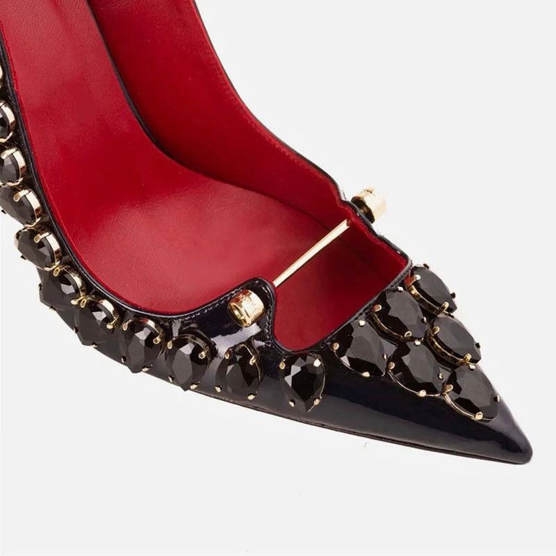 Rhinestone Leather Pumps