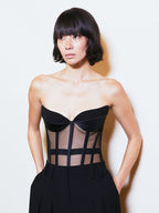 Hollow Solid Color V-Neck Mesh Lace Fishbone Chest Support Tube Top Ladies One Piece Women's Clothing
