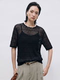 Comfortable Breathable Hollow-Out Sun Protection Top for Women, Lightweight Knit Short Sleeve T-Shirt Summer Style