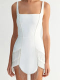 Heavy Industry Diamond Tassel Sleeveless Square Neck Bandage Dress Small Dress