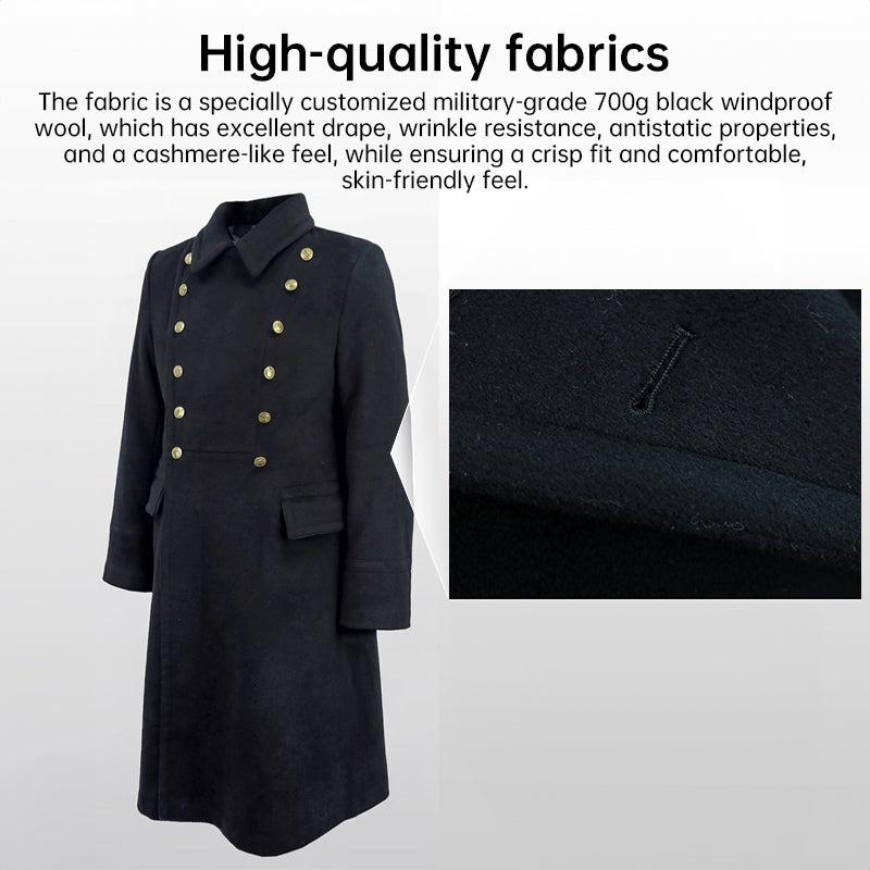 Replica Soviet Navy M69 Officer's Winter Overcoat - Black 12-Button Wool Melton Long Coat