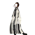 Streetwear Loose Striped Woolen Trench Coat For Women Single Breasted Luxury Designer Overcoat Autumn New Wool Jacket 2023
