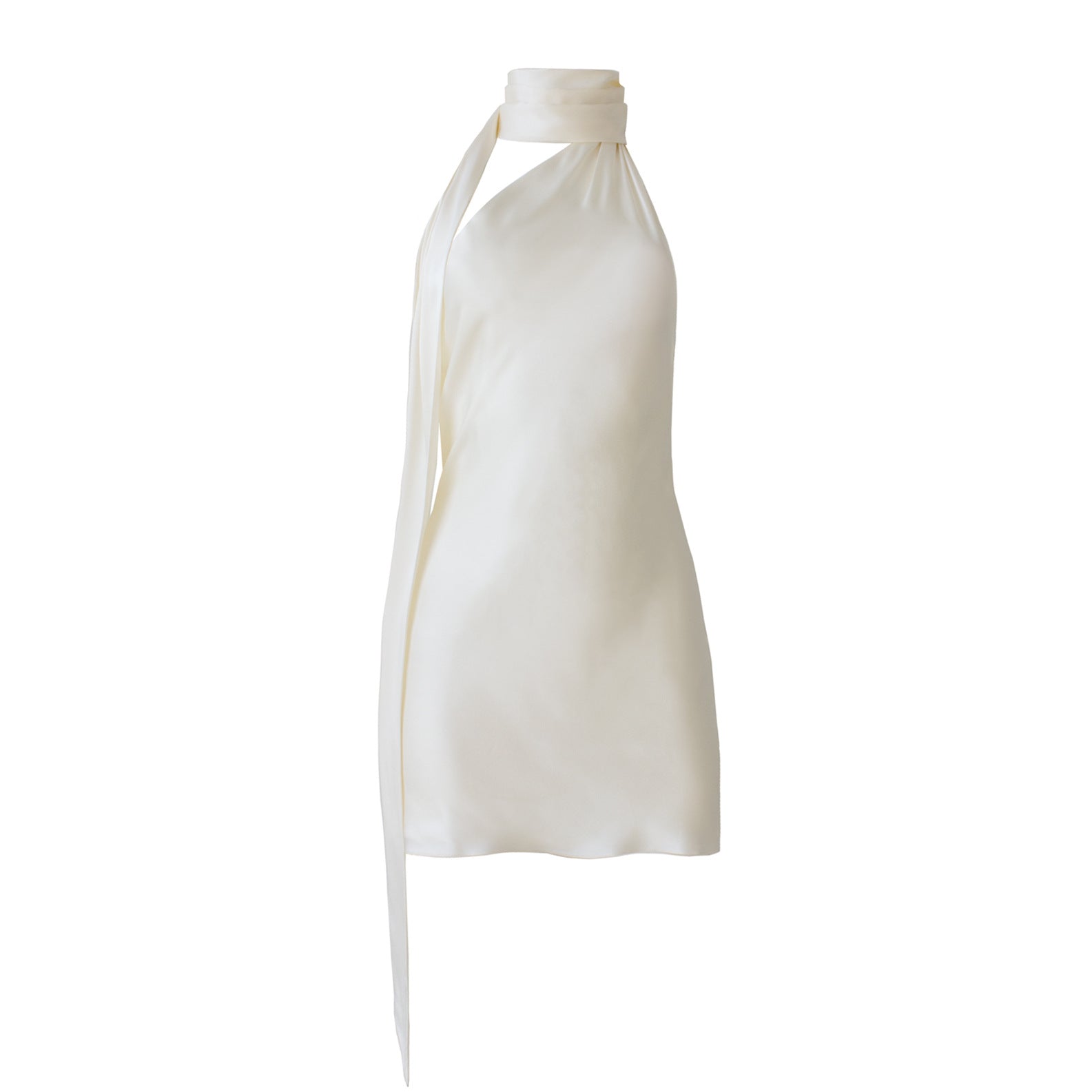 New dress with a feminine feel, featuring a backless short skirt and an adjustable neck hanging satin dress