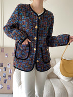 Fashion Women's Jackets New Tweed Round Neck Loose Single Breasted Long Sleeve Lattice Coat Female Autumn