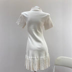 Elegant French Turn-Down Collar Polo Knitted Pleated Dress for Tennis and Golf White Casual Style