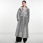 Super Long Women Faux Fur Coat Luxury Lapel Thick Warm Black White Striped Furry Women Jacket Winter Clothes Women