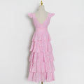 Simple Design Solid Color Cake Skirt Summer New Sexy V-Neck Hook Flower Hollow Stitching Dress