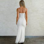 Summer Long Dress, Strapless V-Neck Backless Polka Dot Fashion Elegant Vacation Bodycon Slim Fit Dress