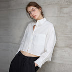 Pure Linen Long Sleeve Short Length Women's Commuter Style Solid Color Loose Cardigan Top French Chic Blouse