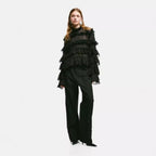 European and American fashion stand up collar lotus leaf sleeve long sleeved top