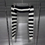 Color blocking striped sexy one shoulder knitted sweater for women spicy girl off shoulder slim fit long sleeved sweater