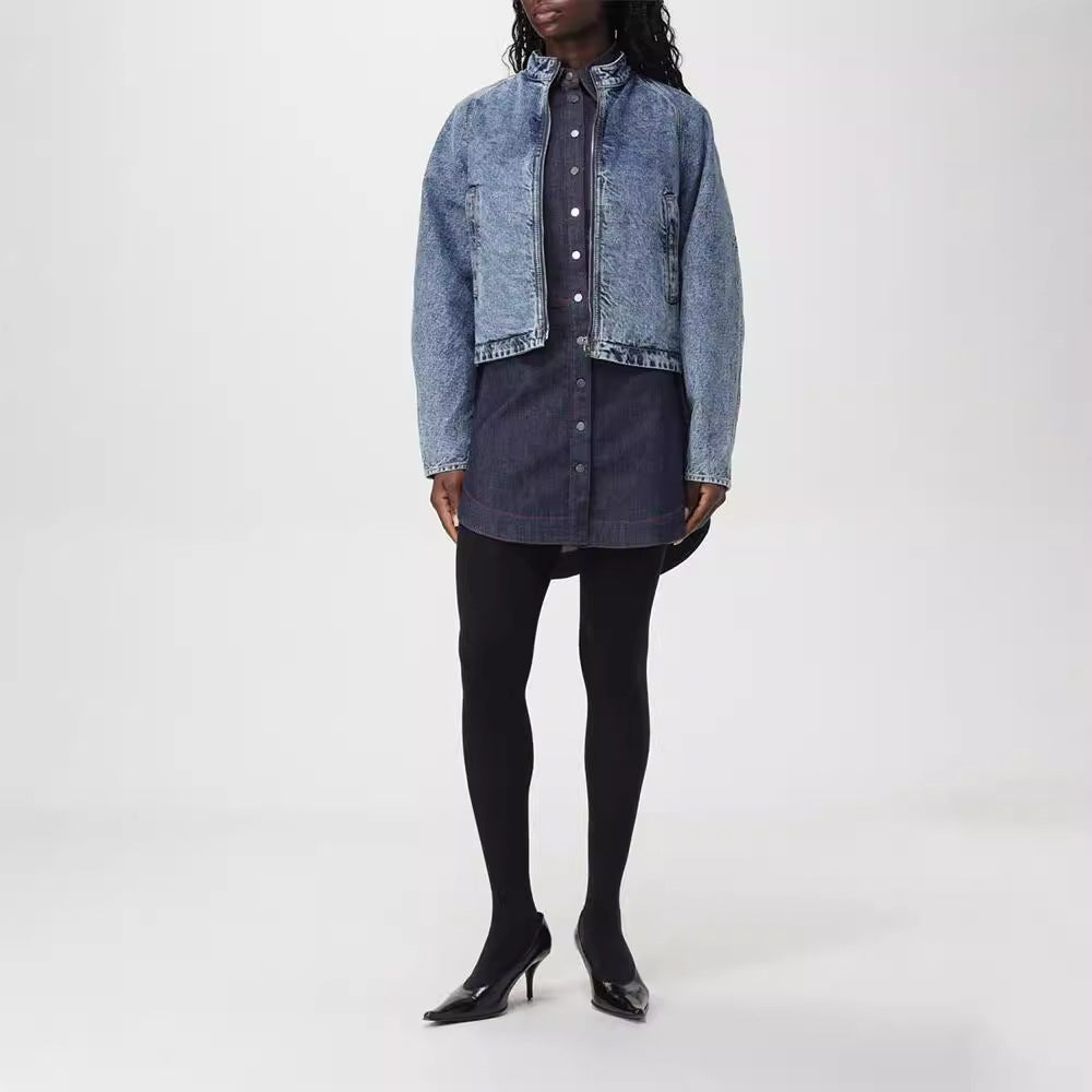 Light luxury slim fit waist cinched denim top for women in spring and autumn, new European and American niche design, commuting temperament shirt