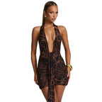 Autumn/Winter New Sleeveless Deep V-Neck Ribbon Dress with Sexy Fitted Backless Bodycon Design