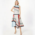 Women's Irregular Colorblocking Sleeveless Dress, Tie Waist Printed Dress, High Quality, Fashionable and Sexy