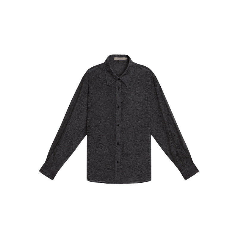 Fashionable Embossed Design Sheer Sun Protection Shirt for Women Loose-Fit Long Sleeve Blouse Summer Stylish Top