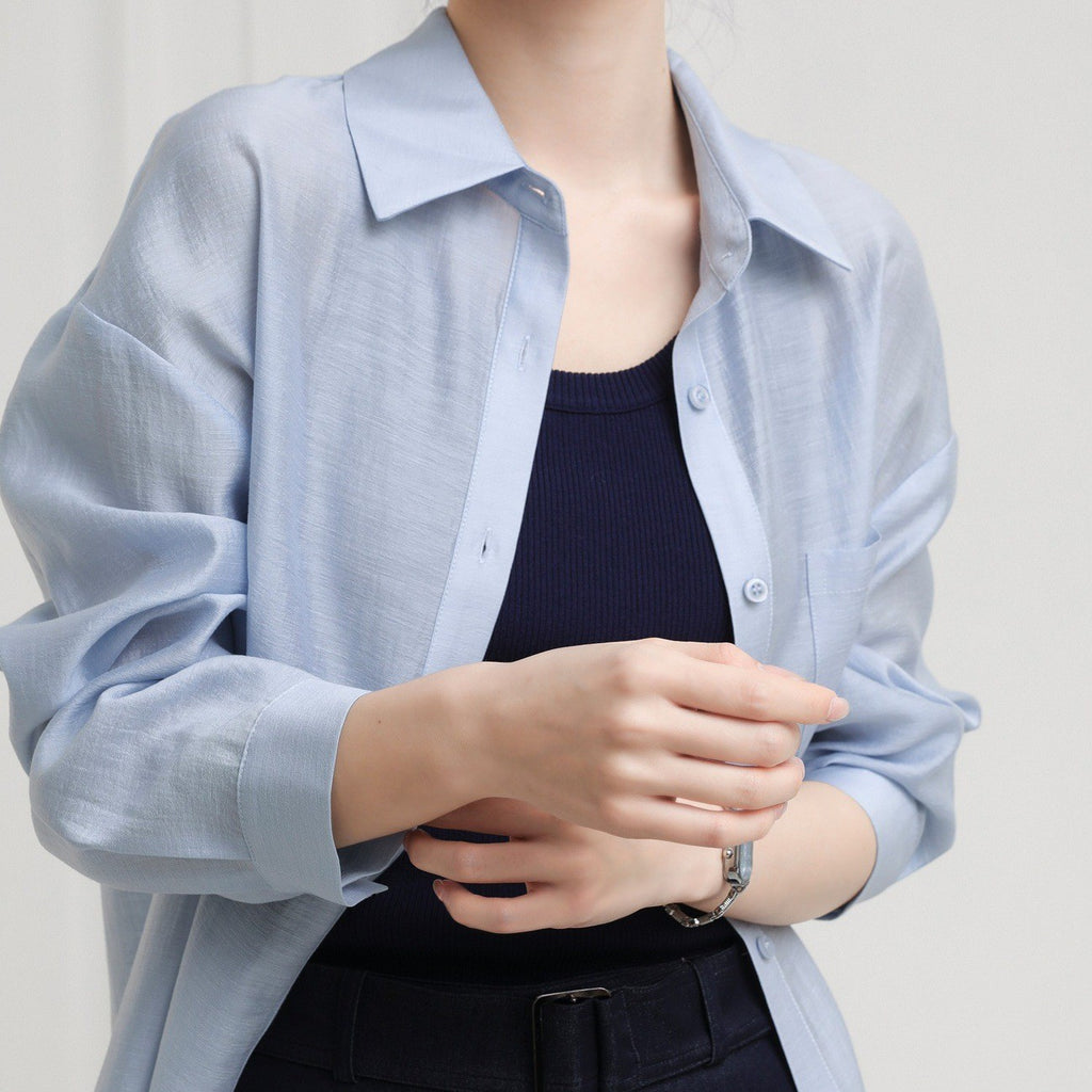 Design Sense Acetate Linen Air Conditioning Shirt Loose Fit Single Pocket