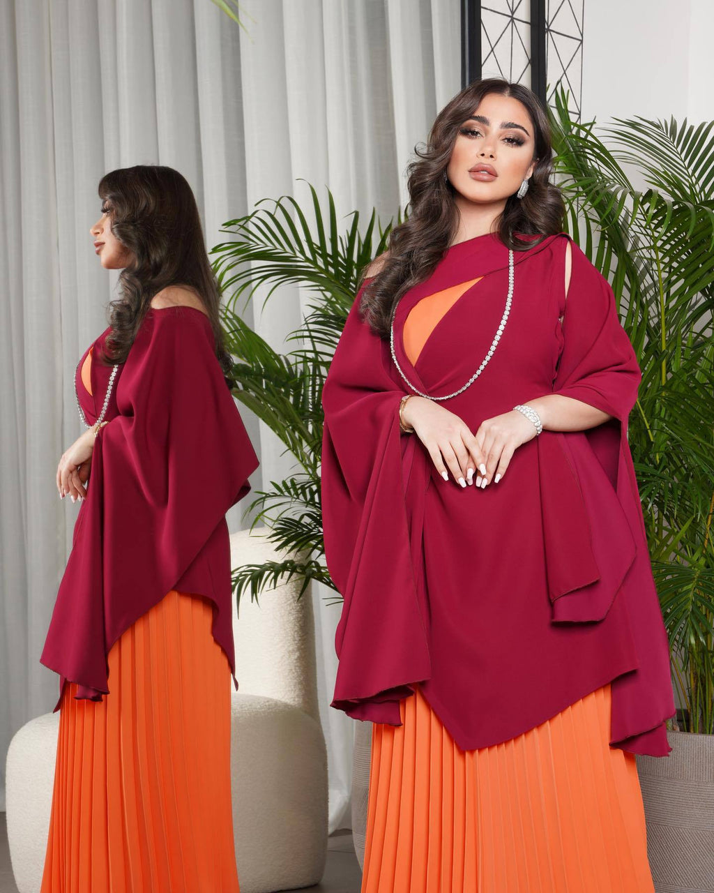 Pressed Shawl Dress Women Party Big Swing Two-piece Elegant Slim Temperament Middle East Lady Dinner Luxury Maxi Clothing