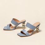 New Design Metal Strange High Heels Summer Women Slipper Elegant Square Toe Slip-On Sliders Shoes Ladies Sandals Size 42