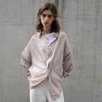 Elegant Pure Ramie Blouse Women's Unique Twist Waist Design Shirt Lightweight Breathable Top Cardigan