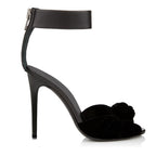 European and American Womens Red Black Velvet Knotted High Heels Sandals, Oversized Fashion Shoes