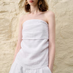 French Unique Design Pure Linen Tube Top Women's Backless Fitted Irregular Pleated Sleeveless Blouse