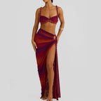 Women's Sleeveless Tie-Up Hollow-Out Beach Sexy Long Dress Set Backless Casual