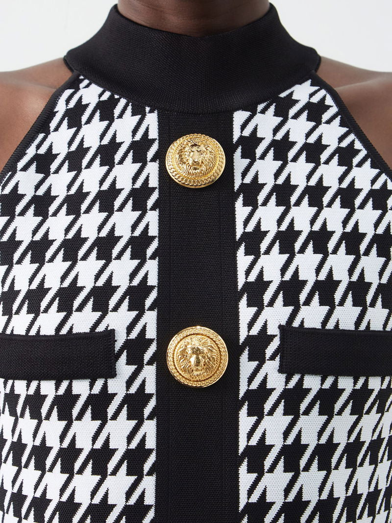 Buttoned Houndstooth Bodysuit