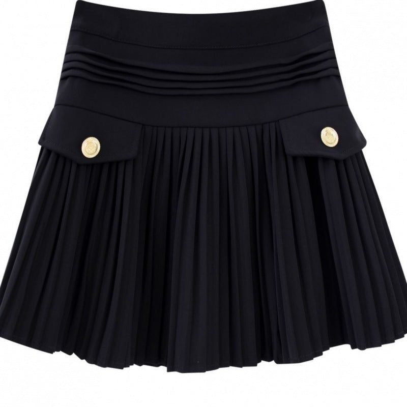 Korean style design, niche pleated skirt, A-line slimming temperament, high waisted short skirt
